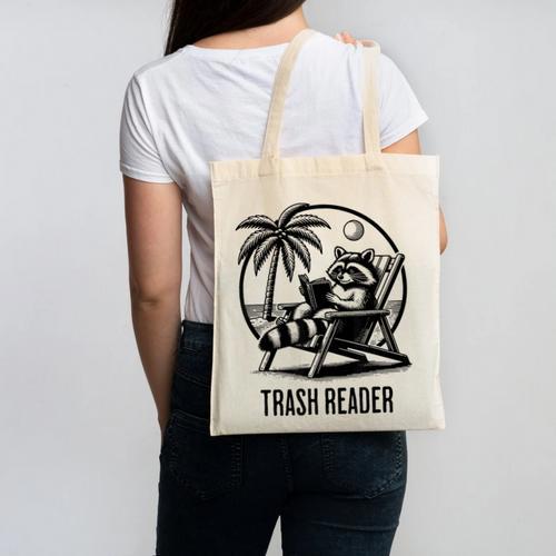 Raccoon Reading Books Summer Humor Trash Reader Canvas Tote Bag - Bookorys CA