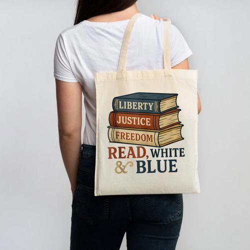Read Blue Liberty Books July 4th Independence Canvas Tote Bag - Bookorys