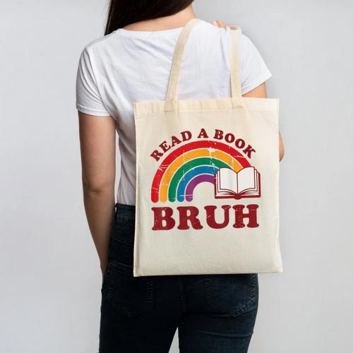 Read A Book Bruh Rainbow Vintage Reading Library Student Canvas Tote Bag - Bookorys CA