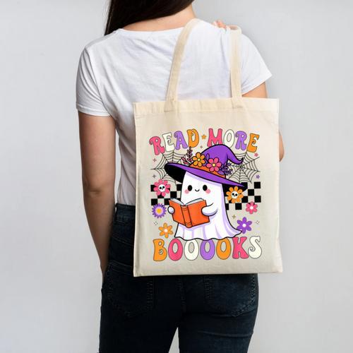 Read More Books Ghost Reading Book Teacher Halloween Canvas Tote Bag - Bookorys