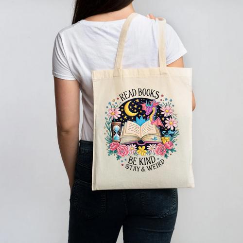 Read Books Be Kind Stay Weird Dragon Canvas Tote Bag - Bookorys CA