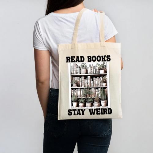 Read Books Stay Weird Book Lover Joke Introvert Reading Premium Canvas Tote Bag - Raresse