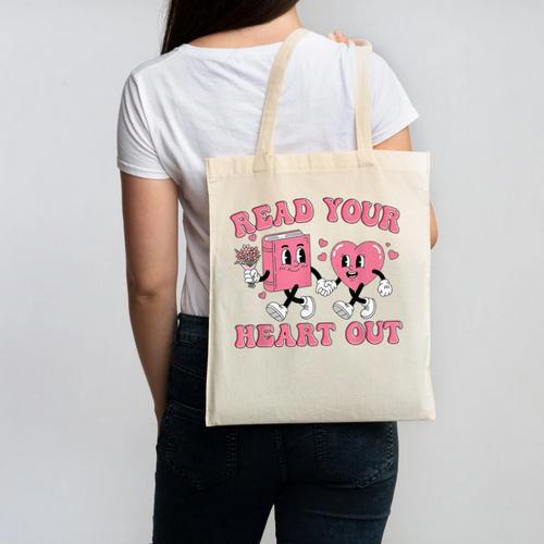 Read You Heart Out Reading Teacher Valentines Day Book Lover Canvas Tote Bag - Bookorys DE