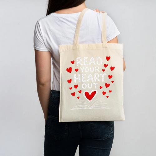 Read Your Heart Out Valentine Book Lover Reading Teacher Canvas Tote Bag - Bookorys DE