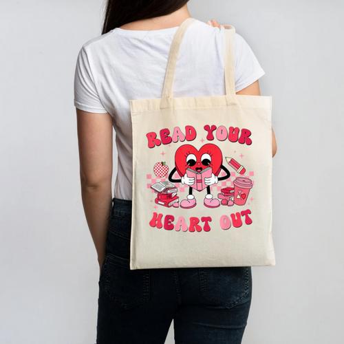 Read Your Heart Out Valentines Day Teachers Book Lovers Canvas Tote Bag - Bookorys DE