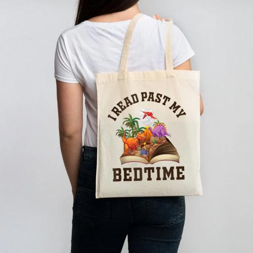 I Read Past My Bedtime Reading Dinosaur Book Lover Canvas Tote Bag - Bookorys CA