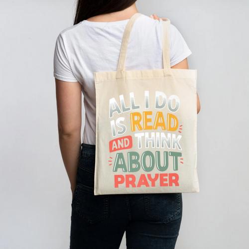 Read And Think About Prayer Faith & Book Lover Premium Canvas Tote Bag - Bookorys