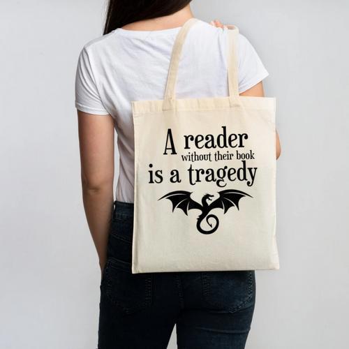 A Reader Without Their Book Is A Tragedy Dragon Rider Canvas Tote Bag - Bookorys CA