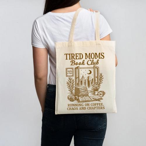 Reading Book Lover Bookish Motherhood Tired Moms Book Club Canvas Tote Bag - Bookorys CA