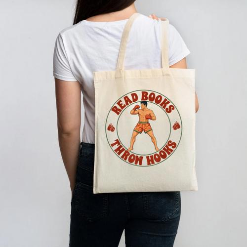 Reading Book Lover Boxer Boxing Lover Read Books Throw Hooks Canvas Tote Bag - Bookorys