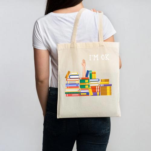 Reading Books Librarian Reader Nerd I'm Ok Teacher Canvas Tote Bag - Bookorys DE