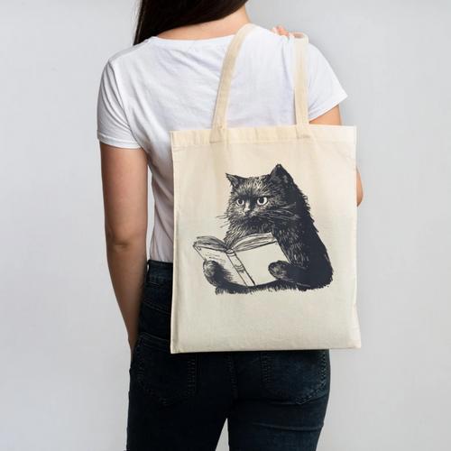 Reading Cat Cat Book Lover Canvas Tote Bag - Bookorys