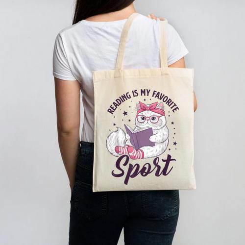 Reading Is My Favorite Sport Saying Cat And Book Lover Canvas Tote Bag - Bookorys