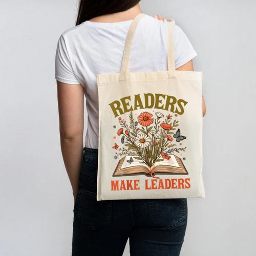 Reading Squad Book Lover Bookish Floral Readers Make Leaders Canvas Tote Bag - Bookorys
