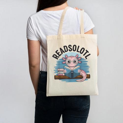 Readsolotl Book Lover Reading Axolotl Kids Reader Canvas Tote Bag - Bookorys