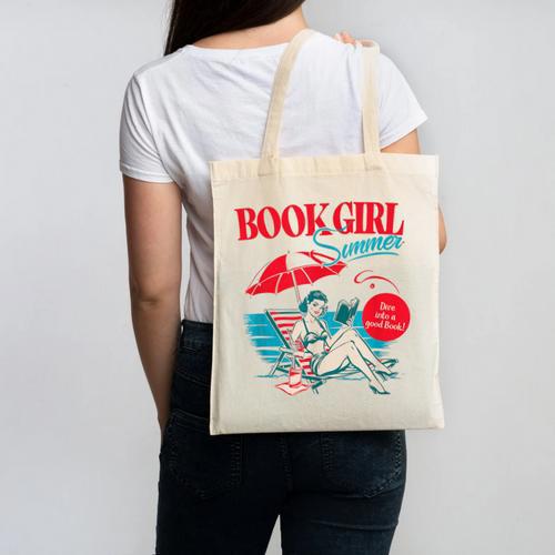 Retro Book Girl Summer For Women Beach Reading Canvas Tote Bag - Bookorys