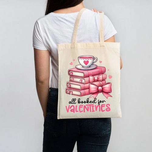 Retro Groovy Valentine Men Women Kid Tees By Emily All Booked For Valentines Book Reading Bookworm Nerdy Canvas Tote Bag - Bookorys AU