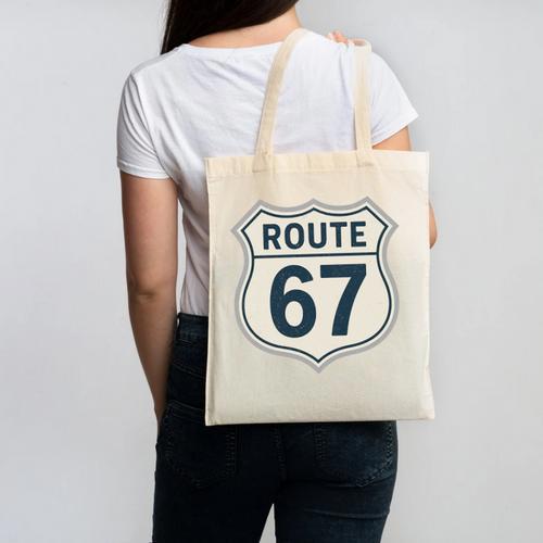 Retro Route 67 Highway Sign Vintage Road Nostalgia Premium Tri-Blend Canvas Tote Bag - Figerry