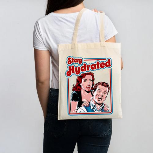 Retro Vampire Book Cover Style Stay Hydrated Halloween Canvas Tote Bag - Bookorys