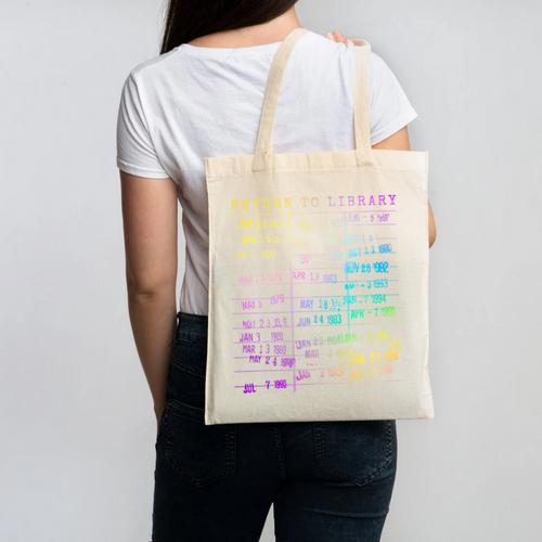 Return To Library Card Book Due Date Bookish Rainbow Reading Canvas Tote Bag - Bookorys CA