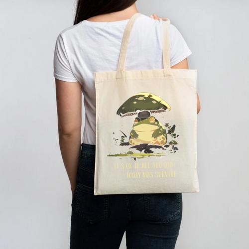 Sad Introvert Frog Mushroom Cottagecore Mental Health Canvas Tote Bag - Raresse