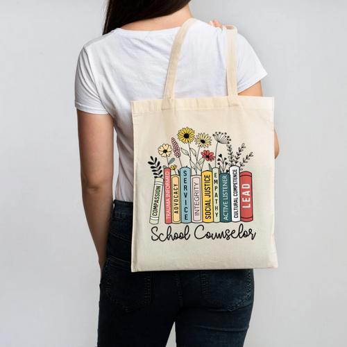 School Counselor Wildflower Book School Counseling Life Canvas Tote Bag - Bookorys