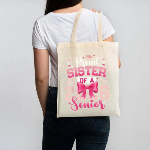 Senior 2026 Class Of 26 Coquette Pink Bow Graduation Sister Canvas Tote Bag - Best Gift Smart