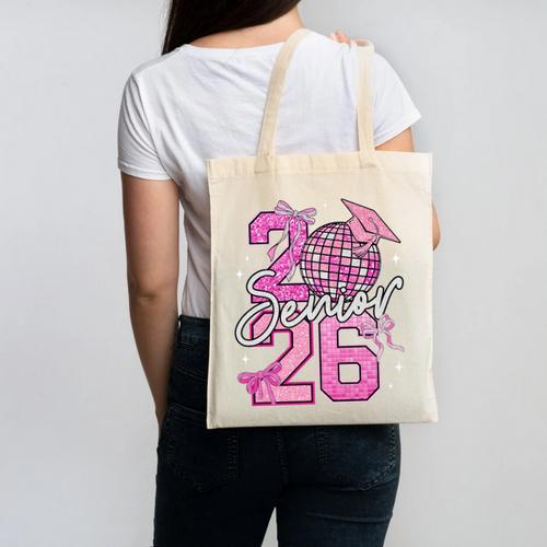 Senior 2026 Graduation Girls Coquette Pink Bow Class Of 2026 Premium Canvas Tote Bag - Best Gift Smart