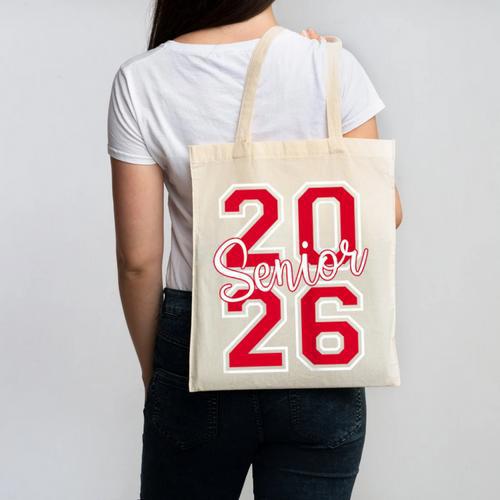 Senior 2026 Graduation Varsity Red Letters On The Back Canvas Tote Bag - Best Gift Smart