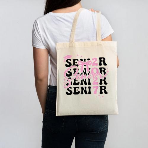 Senior 2027 Class Of 2027 Coquette Pink Bow Graduation 2027 Canvas Tote Bag - Best Gift Smart