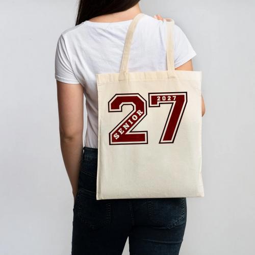 Senior 2027 Maroon Senior Class Of 27 Jersey Graduation Canvas Tote Bag - Best Gift Smart