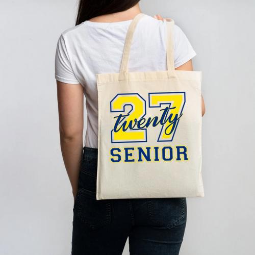 Senior Class Of 2027 Graduation Yellow And Blue On The Back Premium Tri-Blend Canvas Tote Bag - Best Gift Smart