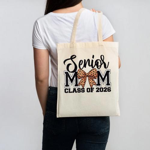Senior Mom Class Of 2026 Graduation Leopard Coquette Bow Canvas Tote Bag - Best Gift Smart