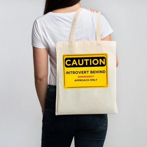 A Simple Yellow Warning Sign For Introvert Canvas Tote Bag - Raresse
