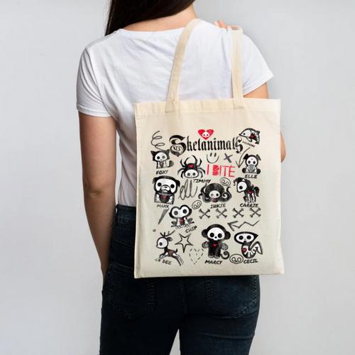 Skelanimals I Bite Vintage Retro Dead Pet Textbook Collage Canvas Tote Bag - Bookorys