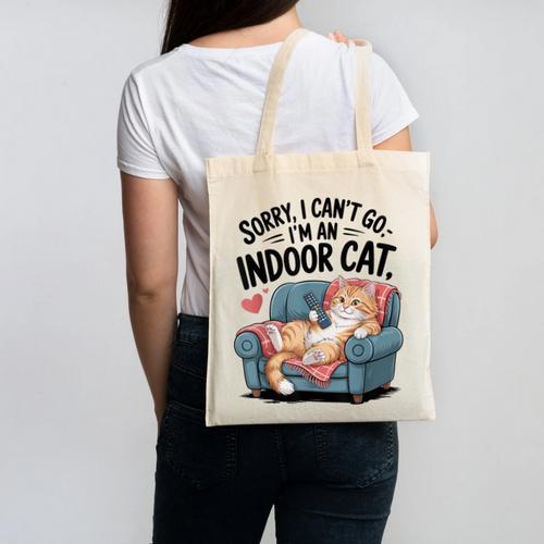 Sorry I Can’t Go I’m An Indoor Cat Couch Introvert Cat Canvas Tote Bag - Raresse