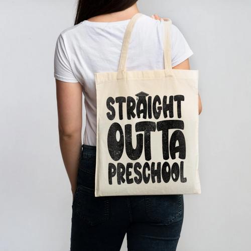 Straight Outta Preschool Graduation Cap Gown 2022 Cute Canvas Tote Bag - Best Gift Smart