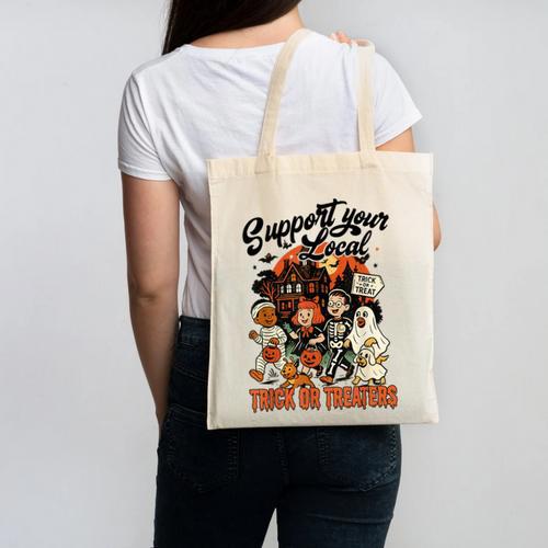 Support Your Local Trick Or Treaters Retro Spooky Nostalgia Canvas Tote Bag - Figerry