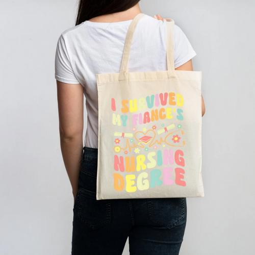 i Survived My Fiance's Nursing Degree Graduation Groovy Premium Canvas Tote Bag - Best Gift Smart