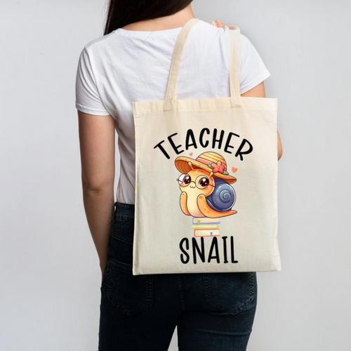 Teacher Snail With Glasses On Books Cute Pre-K Kindergarten Canvas Tote Bag - Bookorys