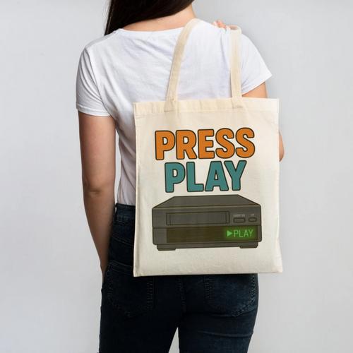 VHS Cassette Retro Analog Nostalgia Theme Premium Canvas Tote Bag - Figerry