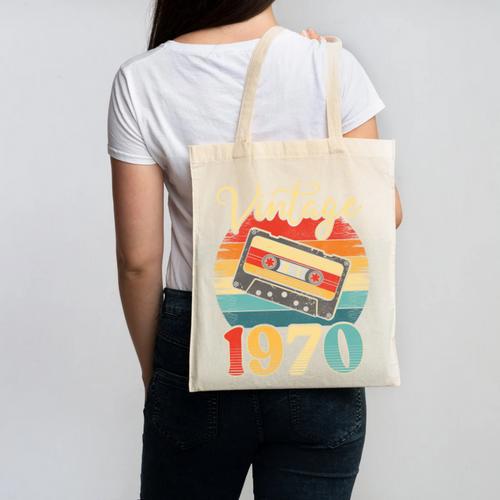 Vintage 1970 Retro Cassette Tape 70s Born Nostalgia Birthday Canvas Tote Bag - Figerry