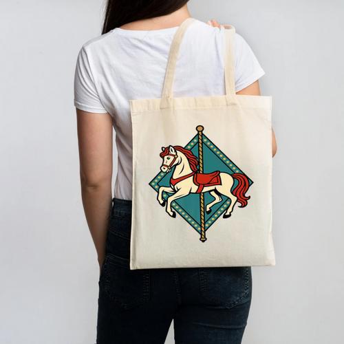 Vintage Carousel Horse Merry Go Round Nostalgia Art Premium Canvas Tote Bag - Figerry
