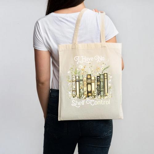 Vintage Floral Bookshelf I Have No Shelf Control Book Lovers Canvas Tote Bag - Bookorys