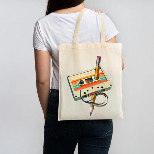 Vintage Pencil Rewind Cassette Tape Nostalgia Party 80s 90s Premium Canvas Tote Bag - Figerry