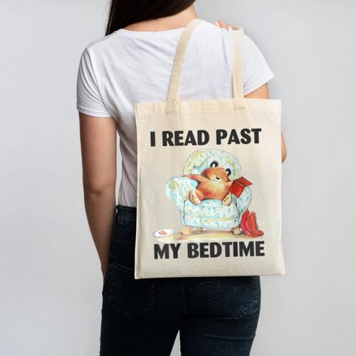 Vintage I Read Past My Bedtime Cute Sleeping Bear Book Lover Canvas Tote Bag - Bookorys UK