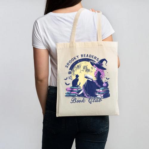 Vintage Sexy Witch Spooky Readers Book Lover Club Halloween Canvas Tote Bag - Bookorys UK