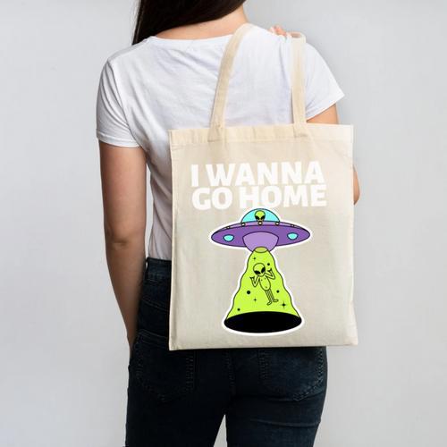 I Wanna Go Home Introvert UFO UAP Flying Saucer Trippy Alien Canvas Tote Bag - Raresse