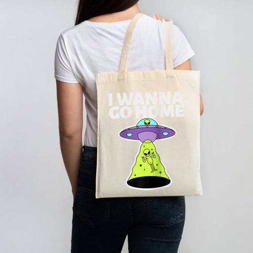 I Wanna Go Home Introvert UFO UAP Flying Saucer Trippy Alien Raglan Baseball Tee Canvas Tote Bag - Raresse
