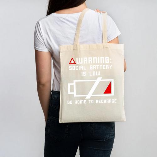 Warning Social Battery Is Low Introvert Shirt Canvas Tote Bag - Raresse